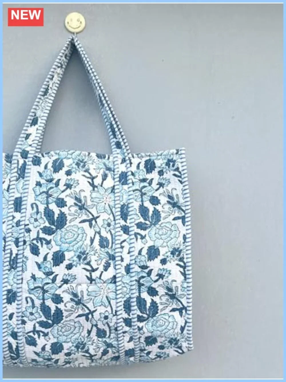 Quilted Cotton Hand Block Print Reversible Floral Large Tote Shoulder Bag